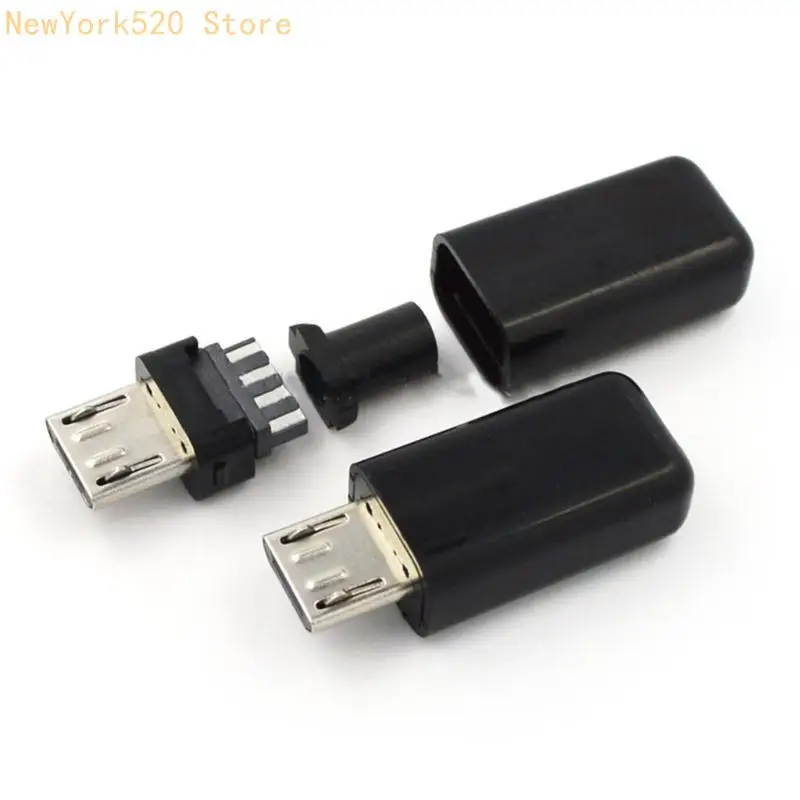 10Pack USB 2.0  Plug 5 Pin Welding Type Male Plug with Black Plastic Cover N84C