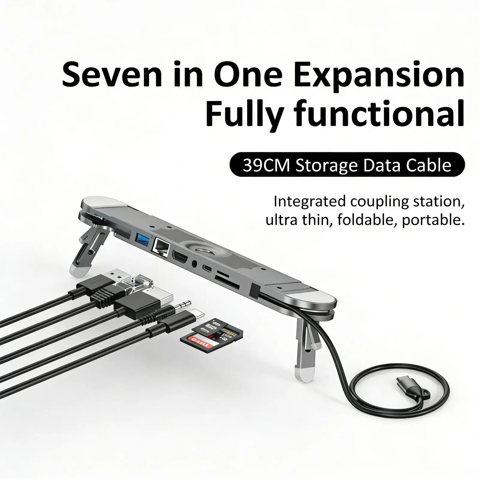 

Multifunctional 7-in-1 Notebook Cooling Stand Type-C Docking Station HUB HDMI USB3.0 Card Reader Portable Desk Riser for Laptop