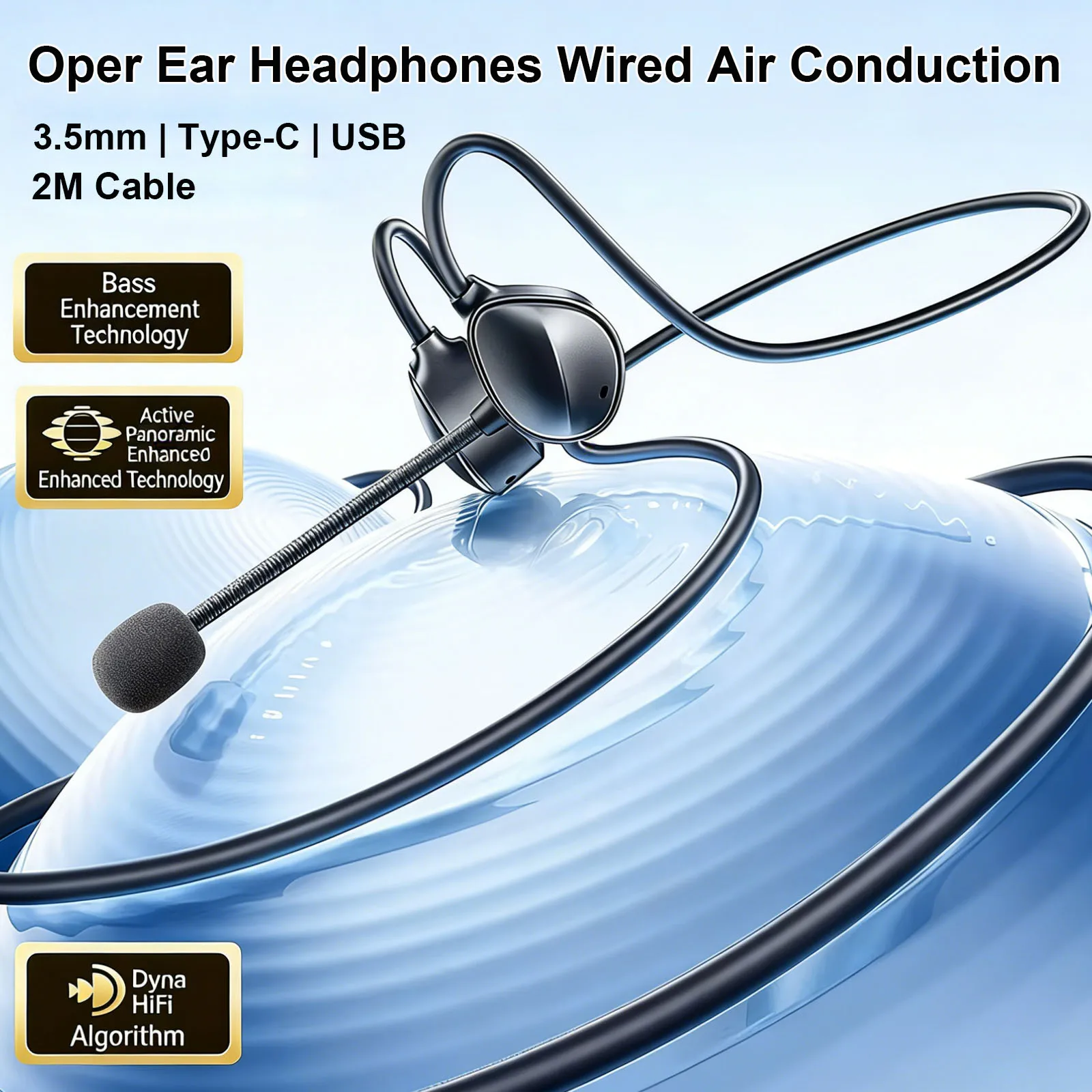 Open-Ear-Kopfhörer 3,5MM TYPE-C Kabelgebundene Ohrhörer HiFi-Klang Musik-Gaming-Headset mit Mikrofon DSP Geräuschunterdrückung Ohrhörer