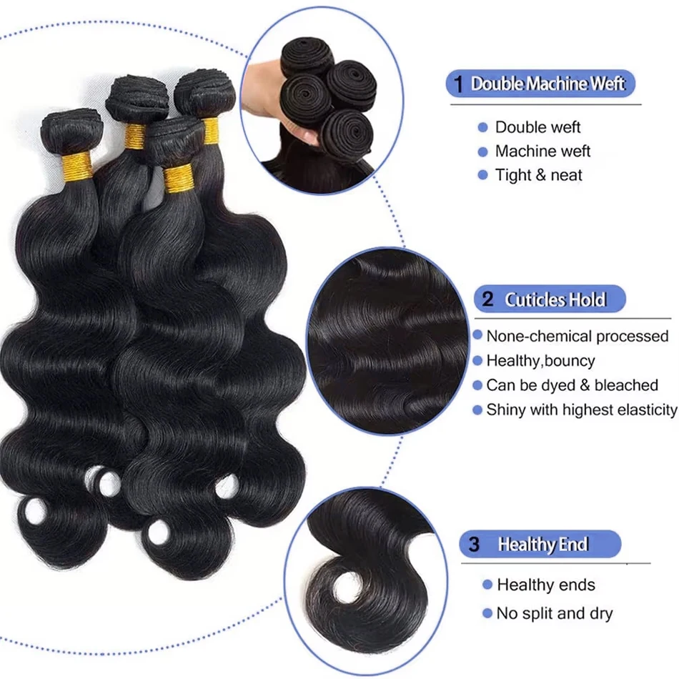 Body Wave Bundles 100% Human Hair Brazilian Remy Weave Hair 26 28 30 Inch Extension 1 3 4 Bundles Natural Hair Doule For Women