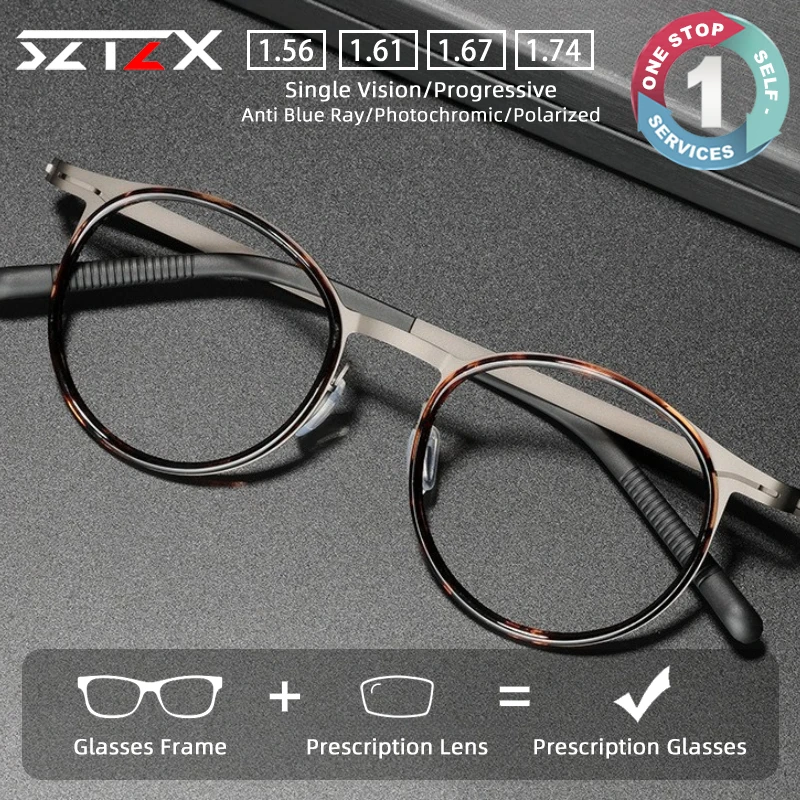 

SZTZX Vintage Screwless Titanium Prescription Glasses Anti Blue Light Hypoallergeni Myopia Glasses Progressive Reading Eyewear