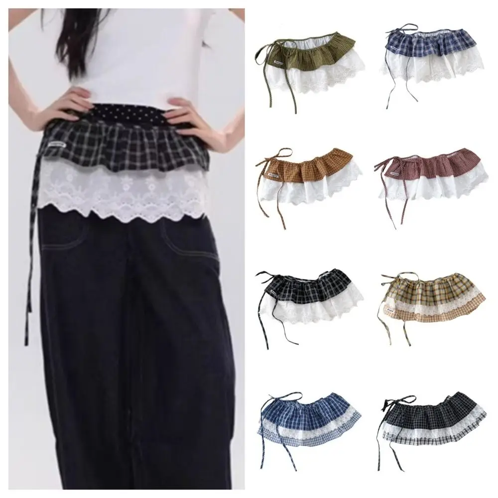 

Sweet Balletcore Plaid Fart Curtain Korean Style Lace Up Lace Mini Skirts High Waist Y2k Ruffle Short Skirts Streetwear