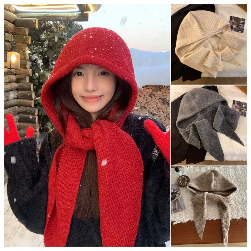 

Balacrafa Hat Women Winter Warm Woolen Hat, Scarf, Hooded Scarf, Knitted Cap