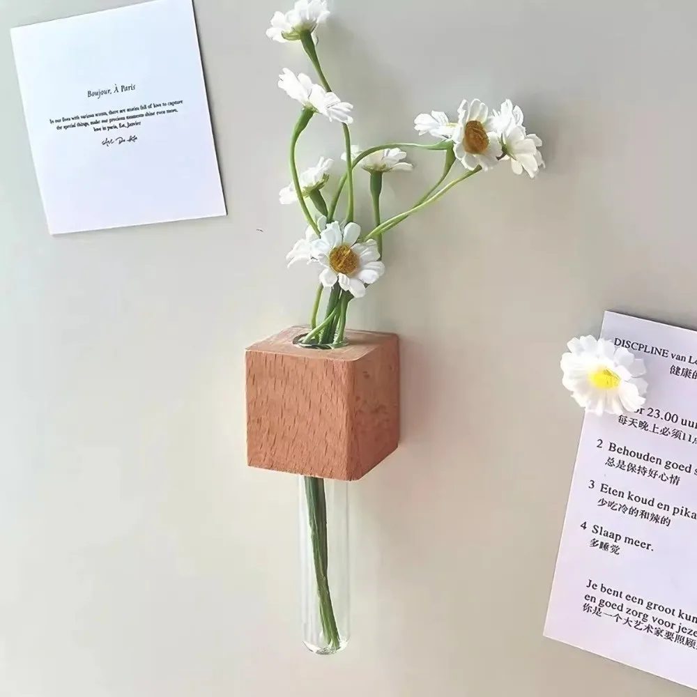 Wooden Test Tube Vase Mini Bonsai French Country Style Refrigerator Vase Fresh Flower Display Decorative Flower Holder