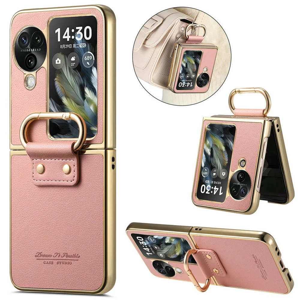 Funda a prueba de golpes para OPPO Find N3 Flip 5G Armor anillo trasero de cuero Etui para Find N2 Flip Funda de lujo encontrar N3 N 2 Flip Funda