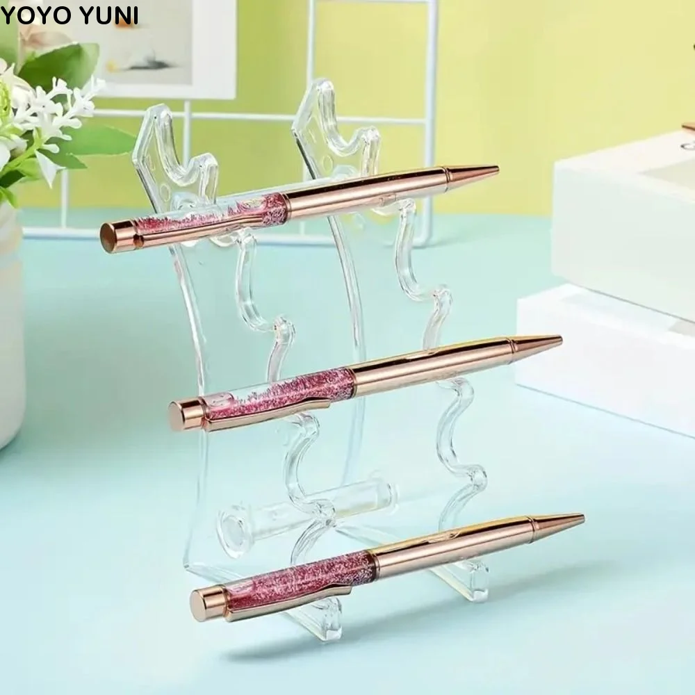 Transparent 6-bit Ballpoint Pen Holder Simple Ladder Shelf Eyebrow Pencil Holder Aesthetic Room Decor Makeup Display Stand Home