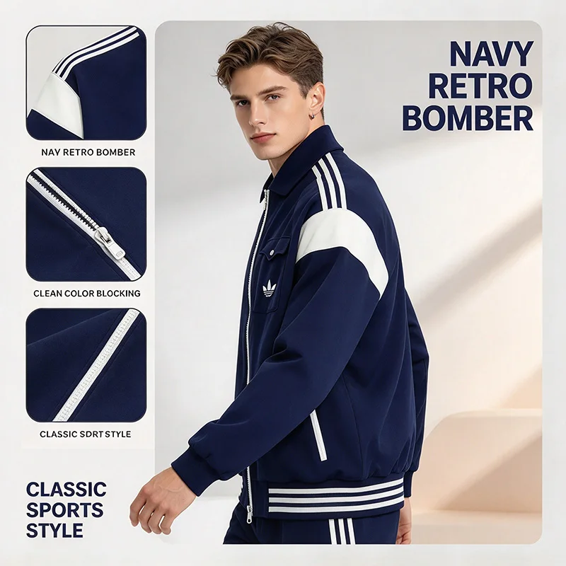 Adidas TRACK TOP KW5664 Clover Men's Striped Loose Lapel Sports Clothing