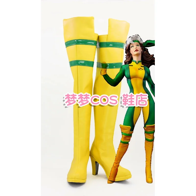 

Anime X-MAN Anna Marie Rogue Cosplay Costume Shoes Yellow Handmade Boots