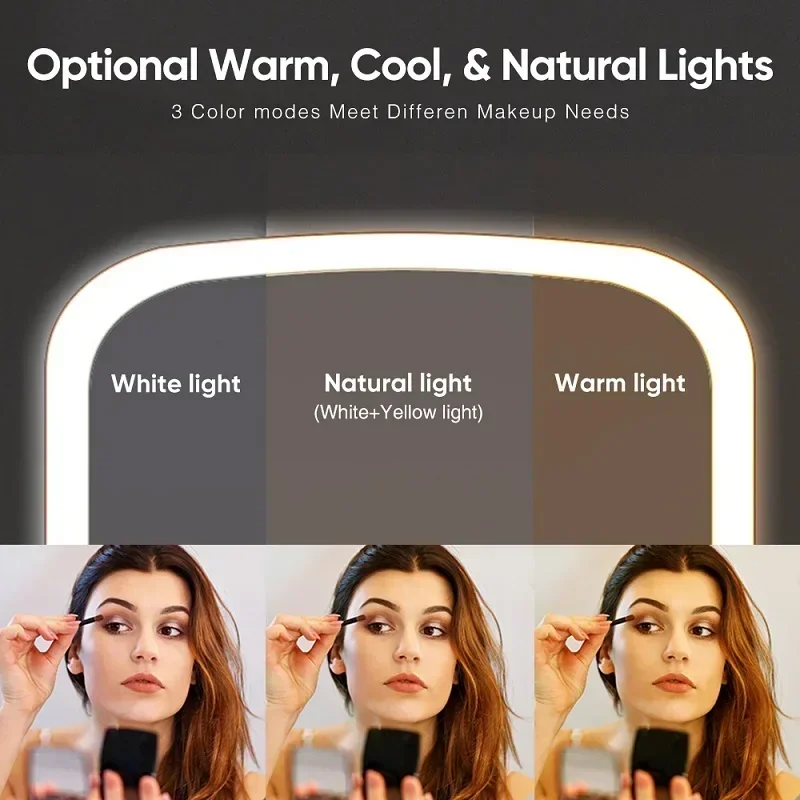 3 cores portátil dobrável viagem led maquiagem luz espelho cosmético tela de toque stepless escurecimento candeeiro mesa espelho vaidade lâmpada preenchimento