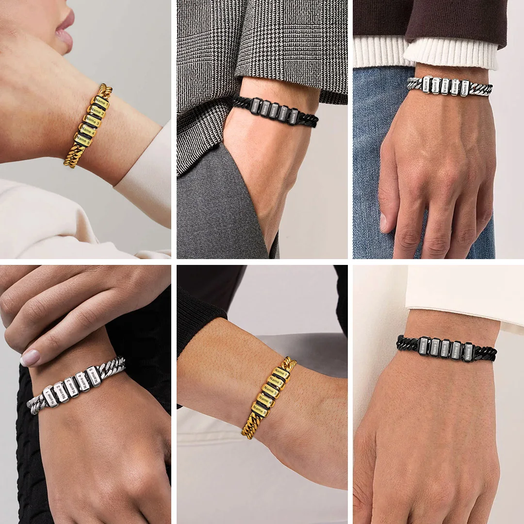 U7 Custom Family 1-8 Names 8mm Thick Cuban Bracelets for Man Woman Stainless Steel Bead 19/21/23cm Name Bracelet Customized Gift