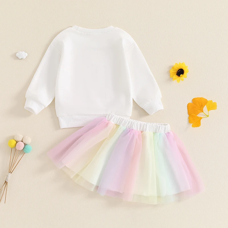 Traje de cumpleaños para niña pequeña, sudadera de manga larga con estampado de letras y falda de tul arcoíris, conjunto para bebé, ropa bonita de otoño