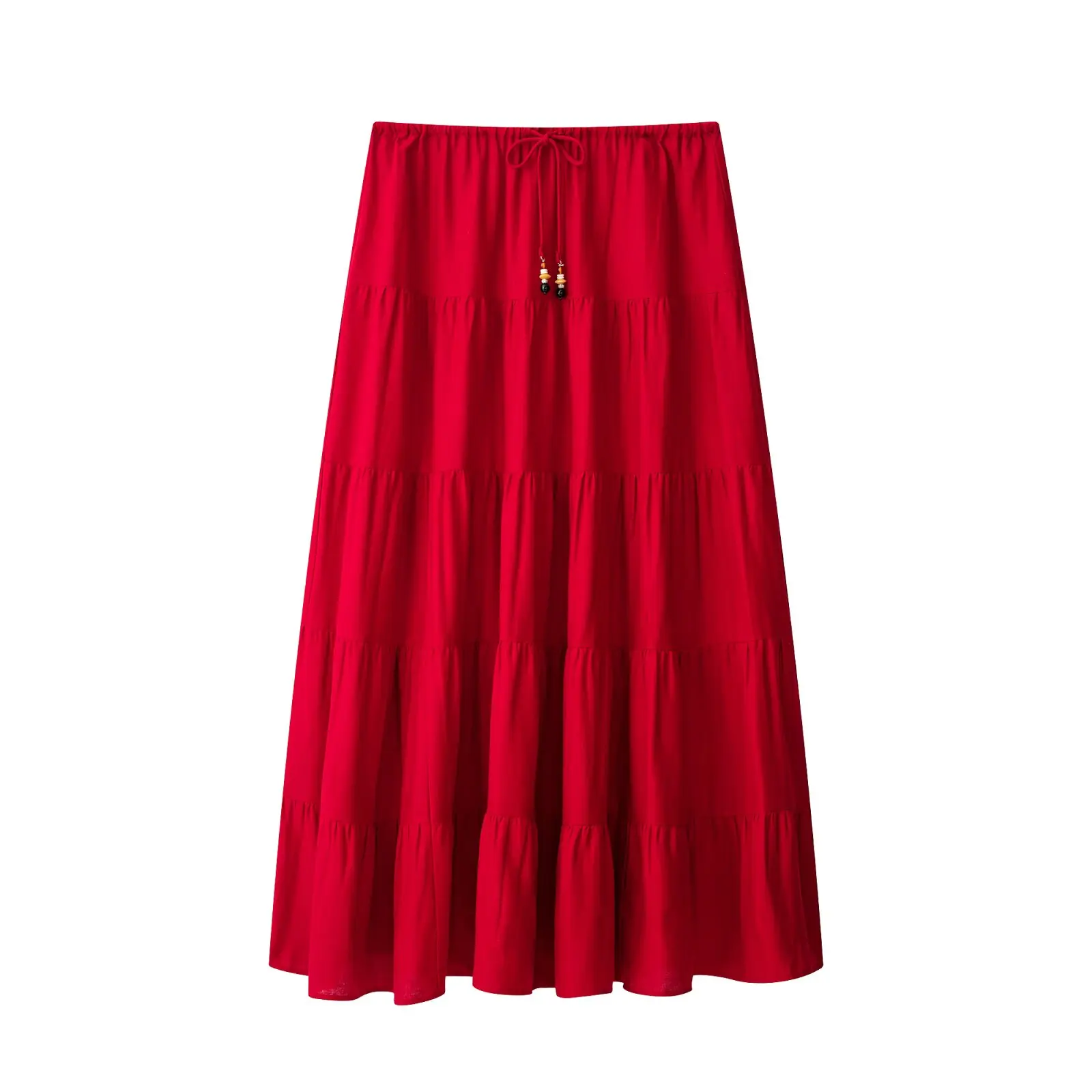 KONDALA Schicke Sommerliche Sexy Rote Damenanzüge mit Neckholder-Plissee-Weste + Langer Midirock mit Kordelzug – Modische Urlaubssets für Damen 2026 – Detail 14