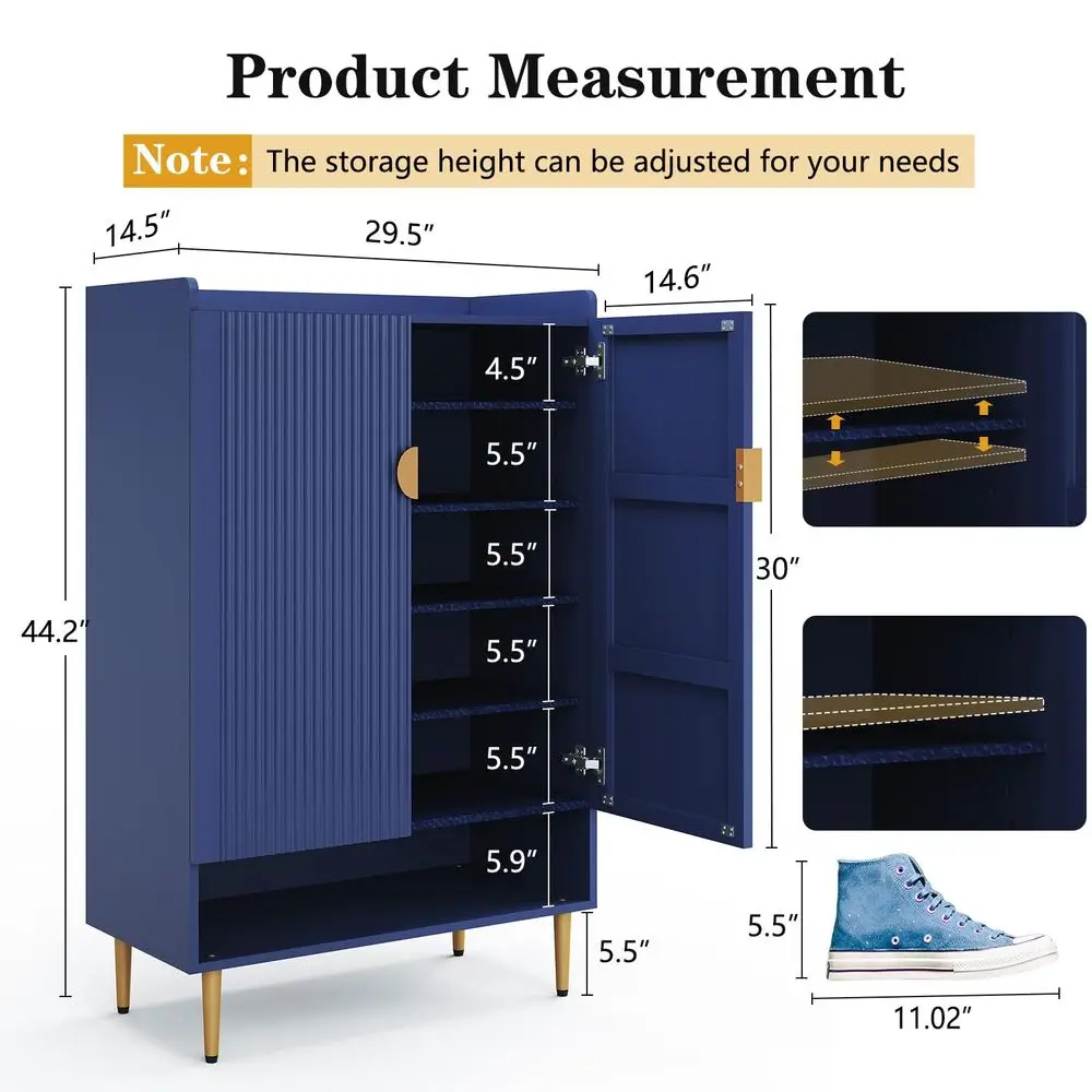 Shoe Cabinet Storage for Entryway, 6Tiers Modern Shoes Cabinet with Fluted Doors, Wood Shoes Rack with Adjustable Shelves, Shoe