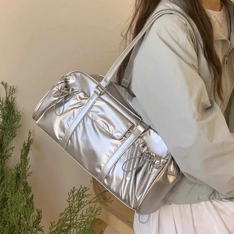 

Nylon Lightweight Female Drawstring Pocket Shoulder Bags Casual Solid Color Women's Underarm Bags Large Capacity Ladies Handbags