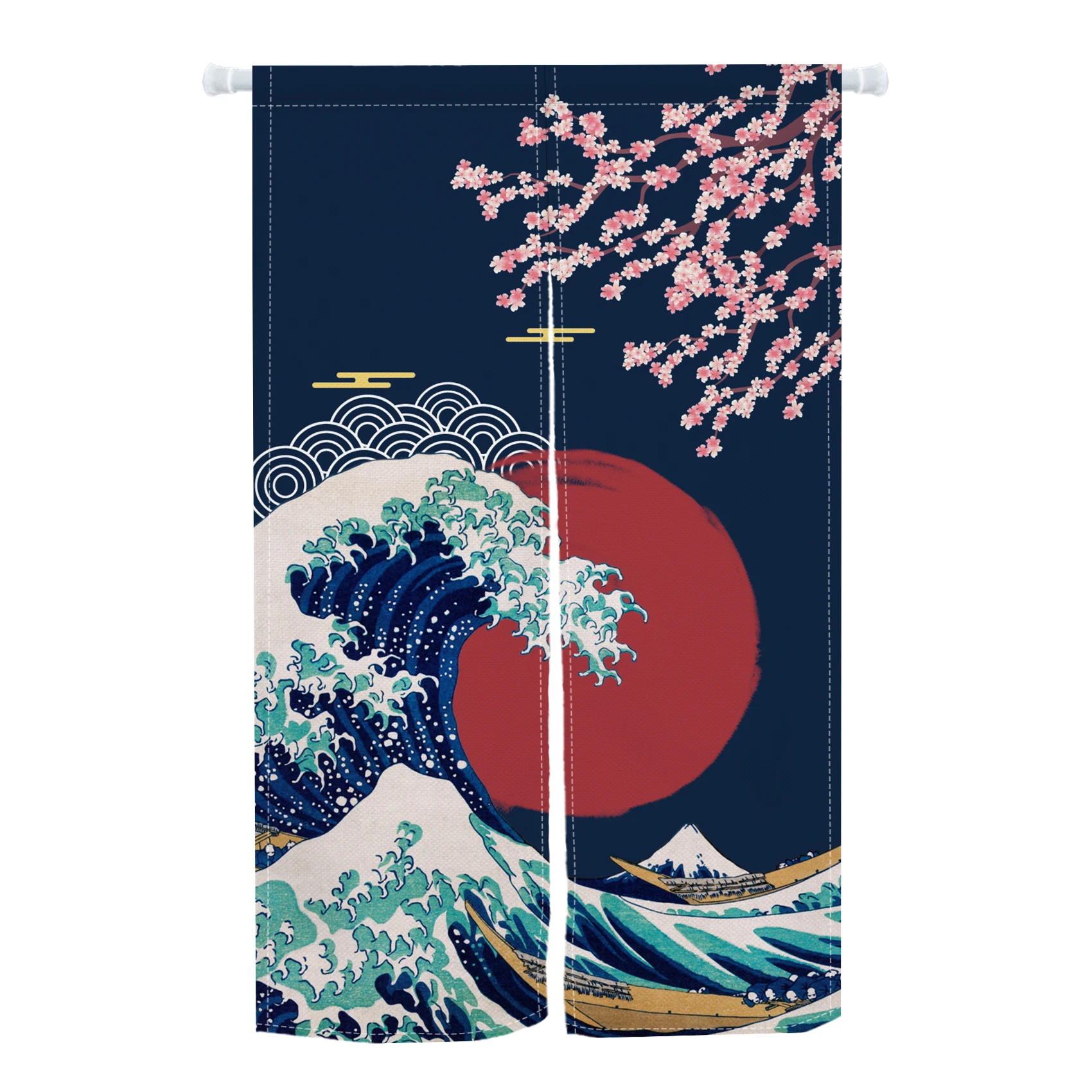 

Japanese Wave Red Sun Door Curtain Noren Kitchen Dining Room Living Partition Bedroom Doorway Blackout Half Curtains 2 Panels