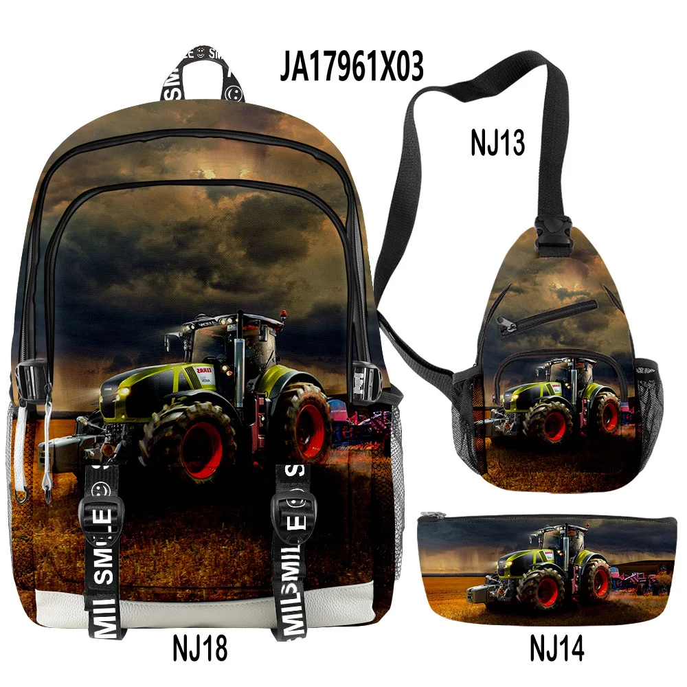 Hip Hop Popular Anime Tractor Pattern 3D Print 3pcs/Set Student School Bags multifunction Travel Backpack Chest Bag Pencil Case