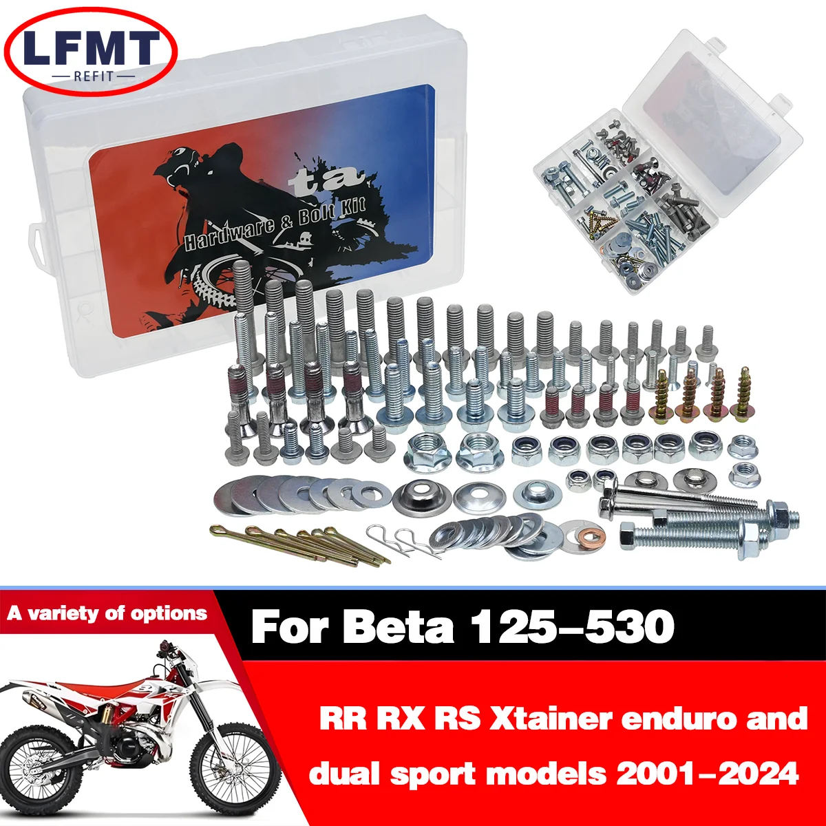 

Emergency repair screw bolt kit For Beta 125 200 250 300 350 450 500 530 RR RX RS Xtainer enduro and dual sport models 2001-2025