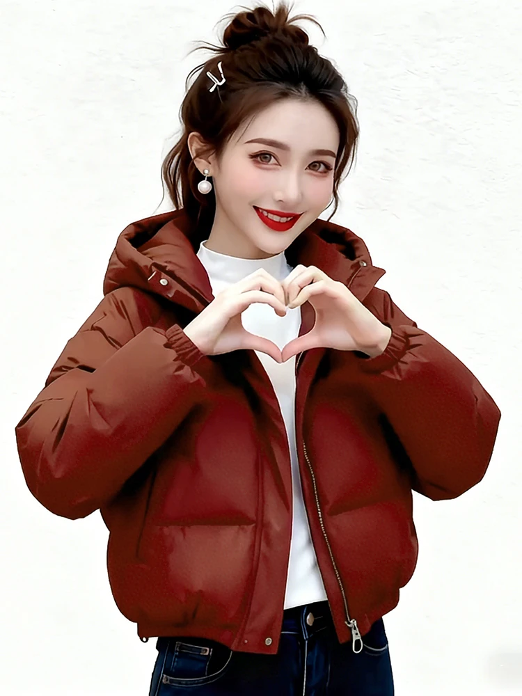 

Женская модная зимняя куртка Ele Fce с подкладкой, теплая, с капюшоном, хлопковая, в корейском стиле, свободного кроя, на молнии