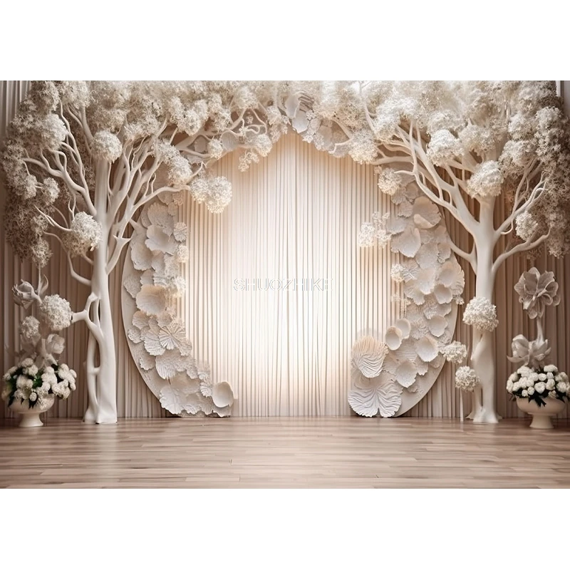 Fantasie Bruiloft Podium Fotografie Achtergronden Bloem Boog Achtergrond Banner Interieur Gordijn Versierd Fotostudio Props SG-04