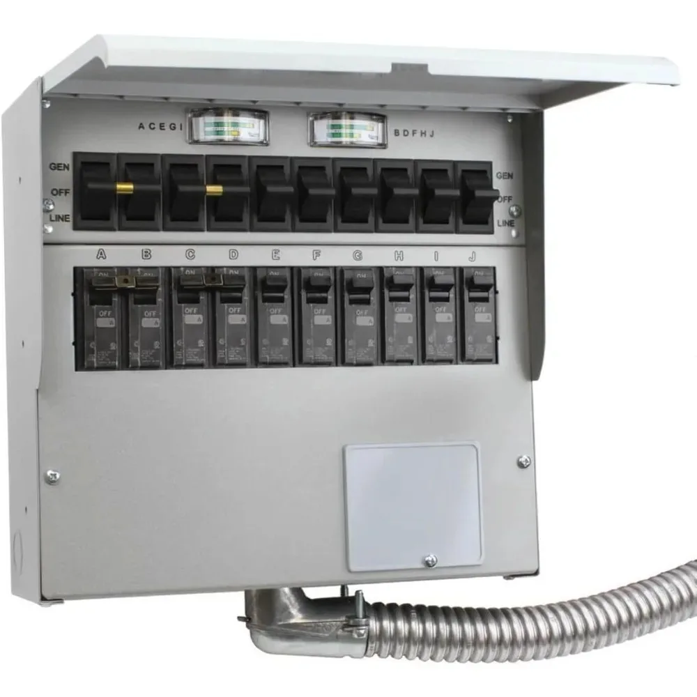 

Усовершенствованный ручной переключатель нагрузки 2026 года, 50 А, 10 цепей, 2 положения, с ваттметром для генератора, для использования на улице/на складе