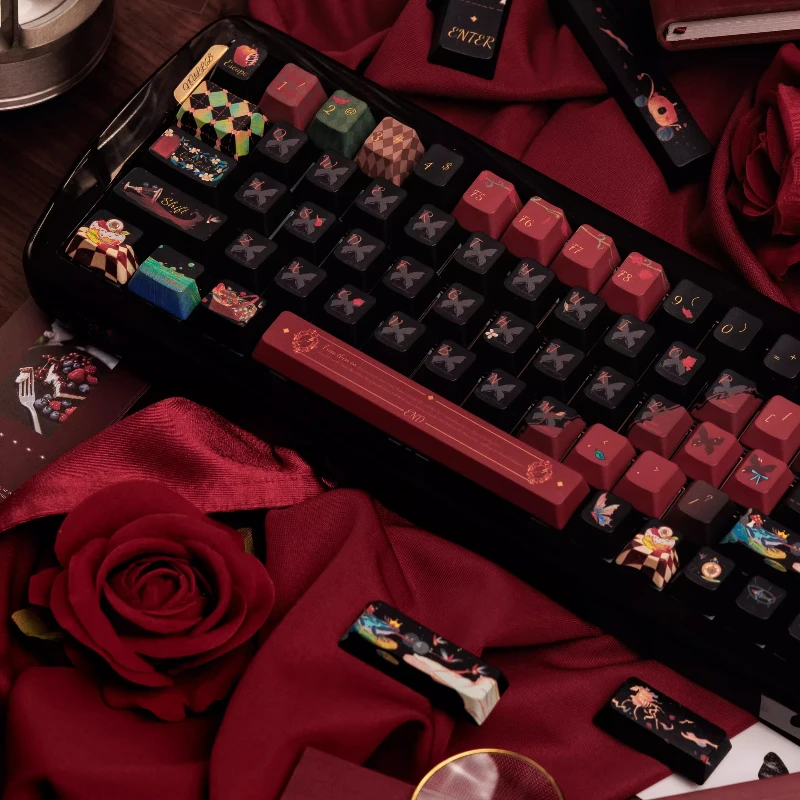Dark Fairy Tales Keycaps  Custom PBT FC Profile Black Keycap Cute Simple Cartoon Anime Point Key Caps for Gamers Original Design