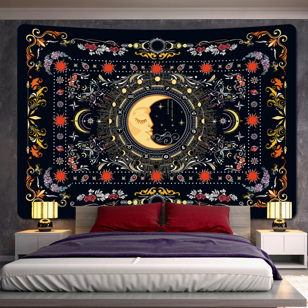 Mandala Sun and Moon Butterfly Psychedelic Scene Family Decoration Tapestry Hippie Bedroom Wall Decoration Bohemian