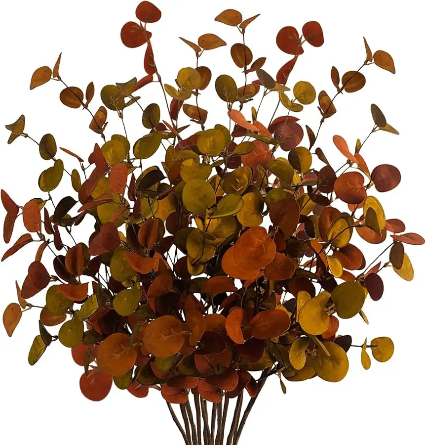 

12 Pcs Artificial Fall Eucalyptus Stems, 26.7" Fall Eucalyptus Leaves Greenery Stems Plants for Home Fall Floral Arrangement Wed