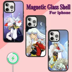 Custodia per telefono Anime InuYasha Sesshomaru per ricarica iPhone 13 14 15 11 12 Pro Max Plus guscio magnetico Magsafe in vetro