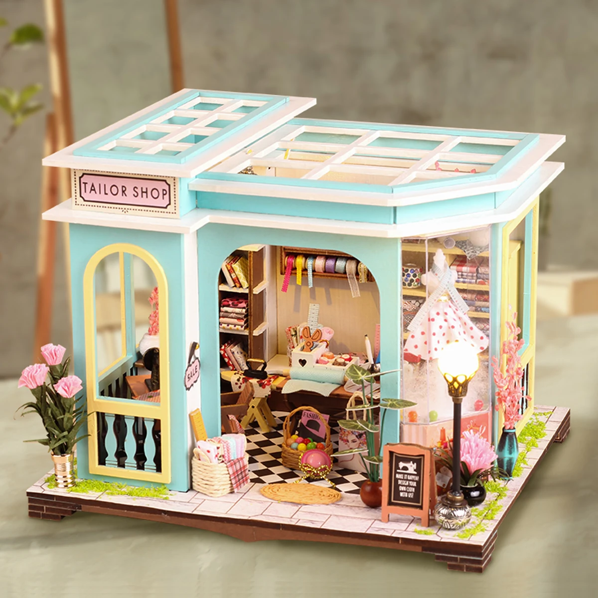 Tailor Shop Assembly Scene Model Building 3D Puzzle DIY Doll House Mini Kit Room Bedroom Decoration Girl Toy Birthday Gift