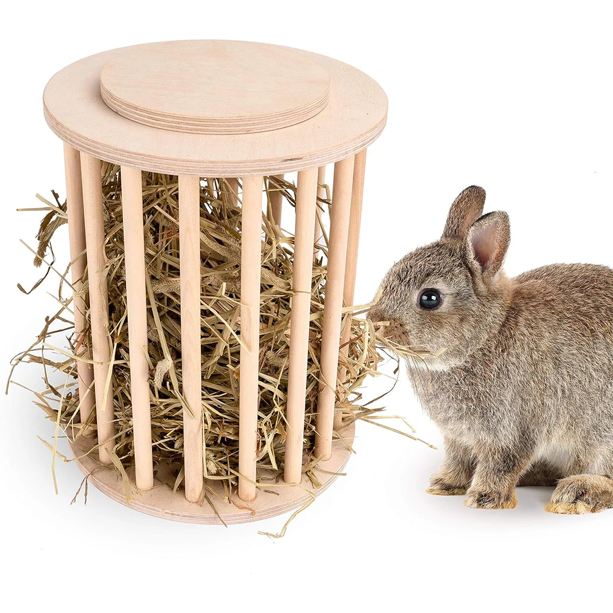 Accessoires 1 pièce, couleurs et Styles, expédiés au hasard, mangeoire à foin pour lapin en bois, fournitures pour animaux de compagnie, mangeoire verticale cylindrique, support de rangement avec couvercle