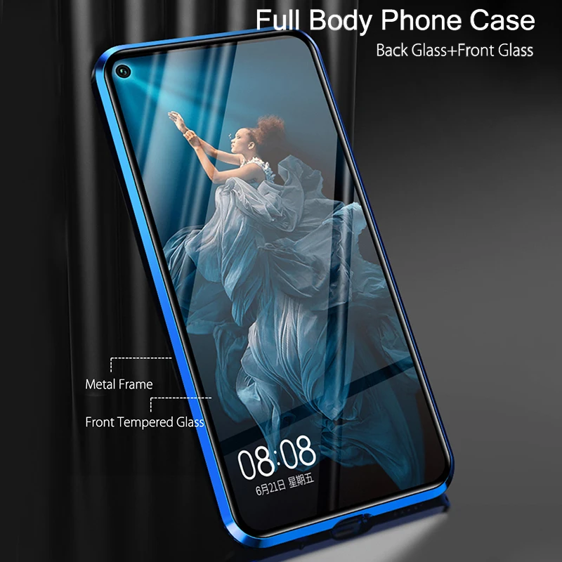 

360 Full Protective Metal Magnetic Double-sided Glass Case For Huawei Mate 20 30 P30 P20 P40 Lite For Honor 9X 8X 20 50 90 Pro
