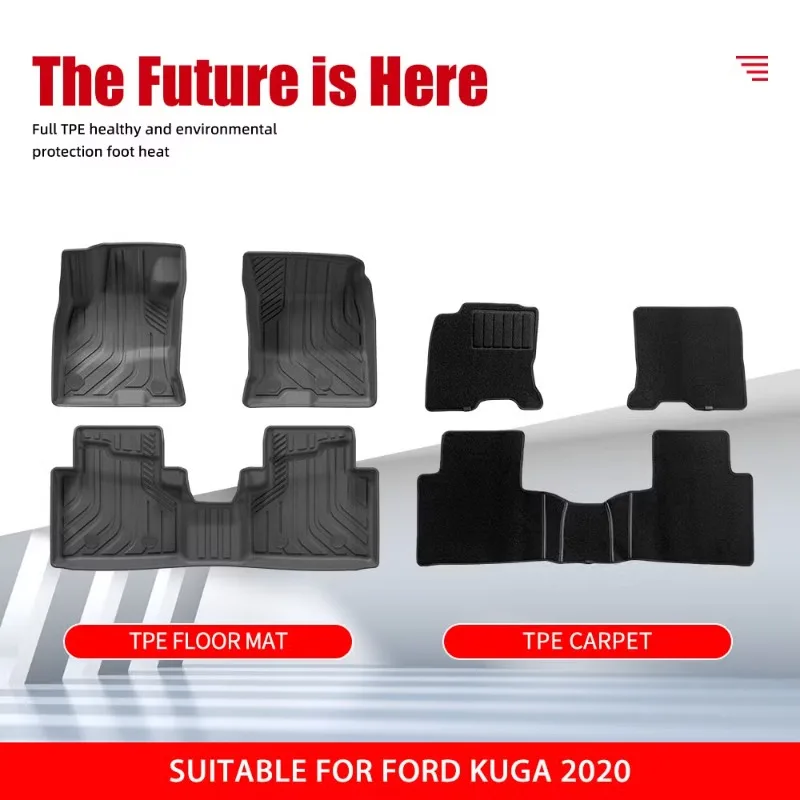 Seat Back Mat For Ford Kuga 2020 TPE Floor Mats All-Weather Waterproof Car Mats Easy Clean Accessory