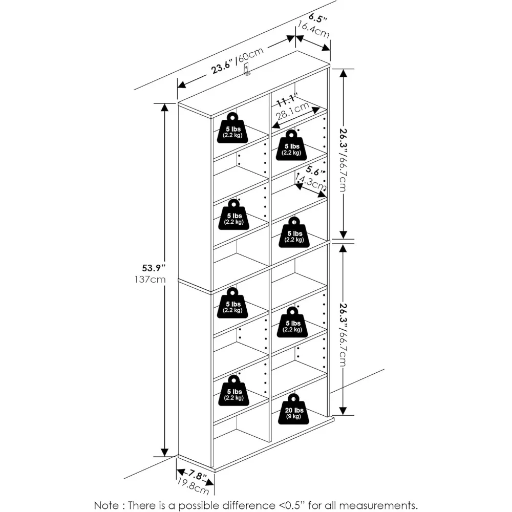 رف برج تخزين الوسائط المتعددة ذو 16 رف من Furinno Jaa مع أرفف قابلة للتعديل، صنوبر كهرماني