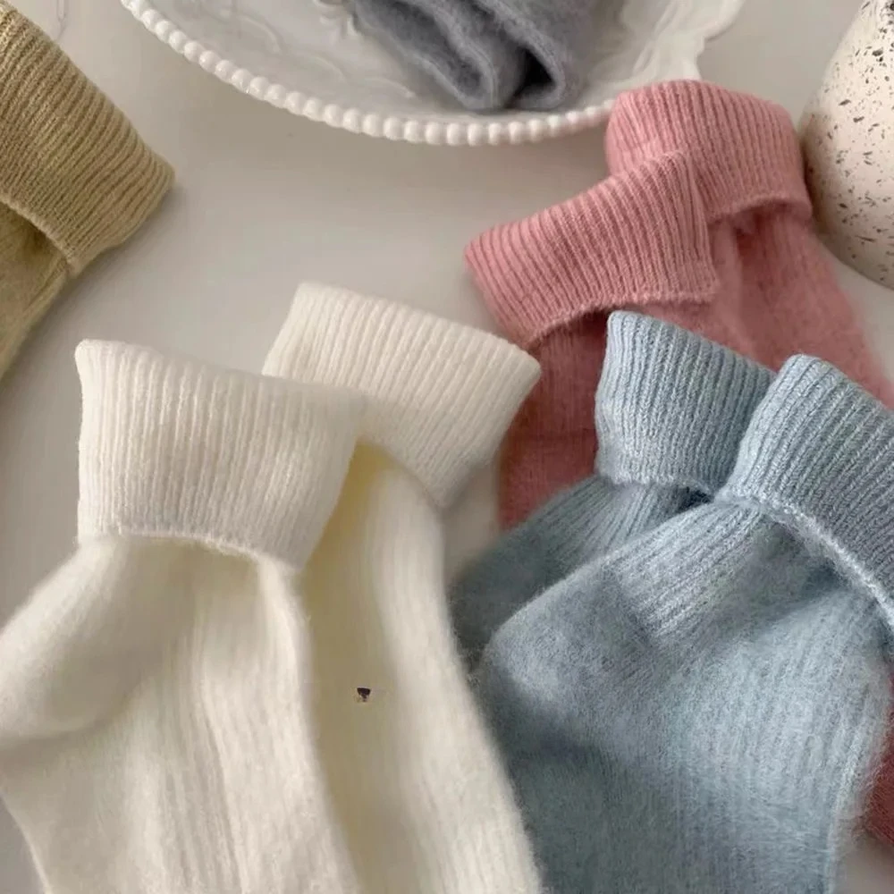 

1/6 пар мягких носков из ангоры, зимние носки пастельного цвета, женские зимние толстые однотонные носки-трубочки, теплые зимние носки, новогодние носки