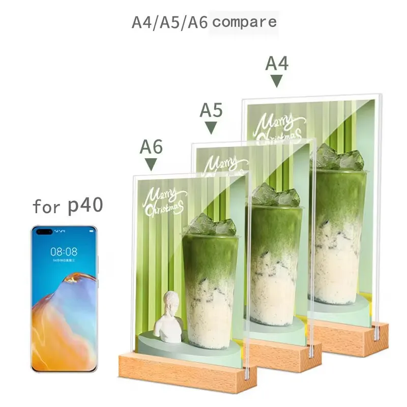 Acrylic Table Card Display Board A4 A5 A6 Beech Base Vertical Table Sign Holder Blank Clear L-Style Strong Table Signboard Card