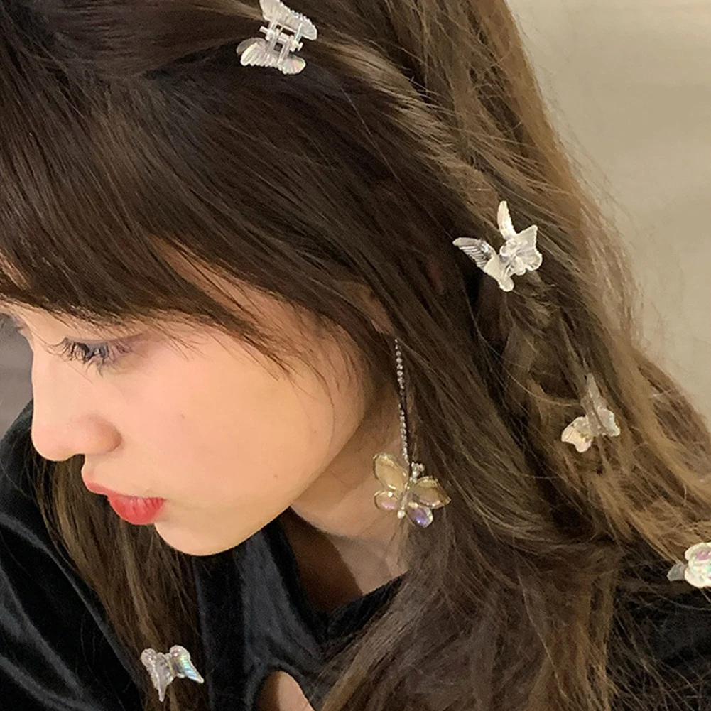 2pcs Transparent Butterfly Mini Hair Claw Women Girls Sweet Cute Korean Fashion Hair Grab Clip Accessories Small Claw Clip