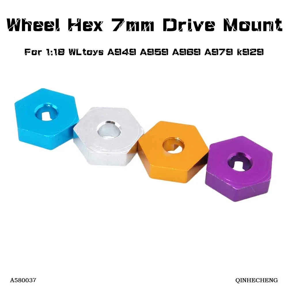 RC A580037 Aluminum Wheel Hex 7mm Drive Mount 4PCS For 1:18 WLtoys A949 A959 A969 A979 k929