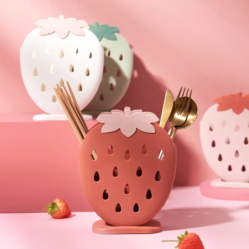 

Strawberry Chopsticks Holder Drain Rack Kitchen Tableware Storage Rack Hollow Cutlery Drainer Knife Spoon Fork Shelf Holder