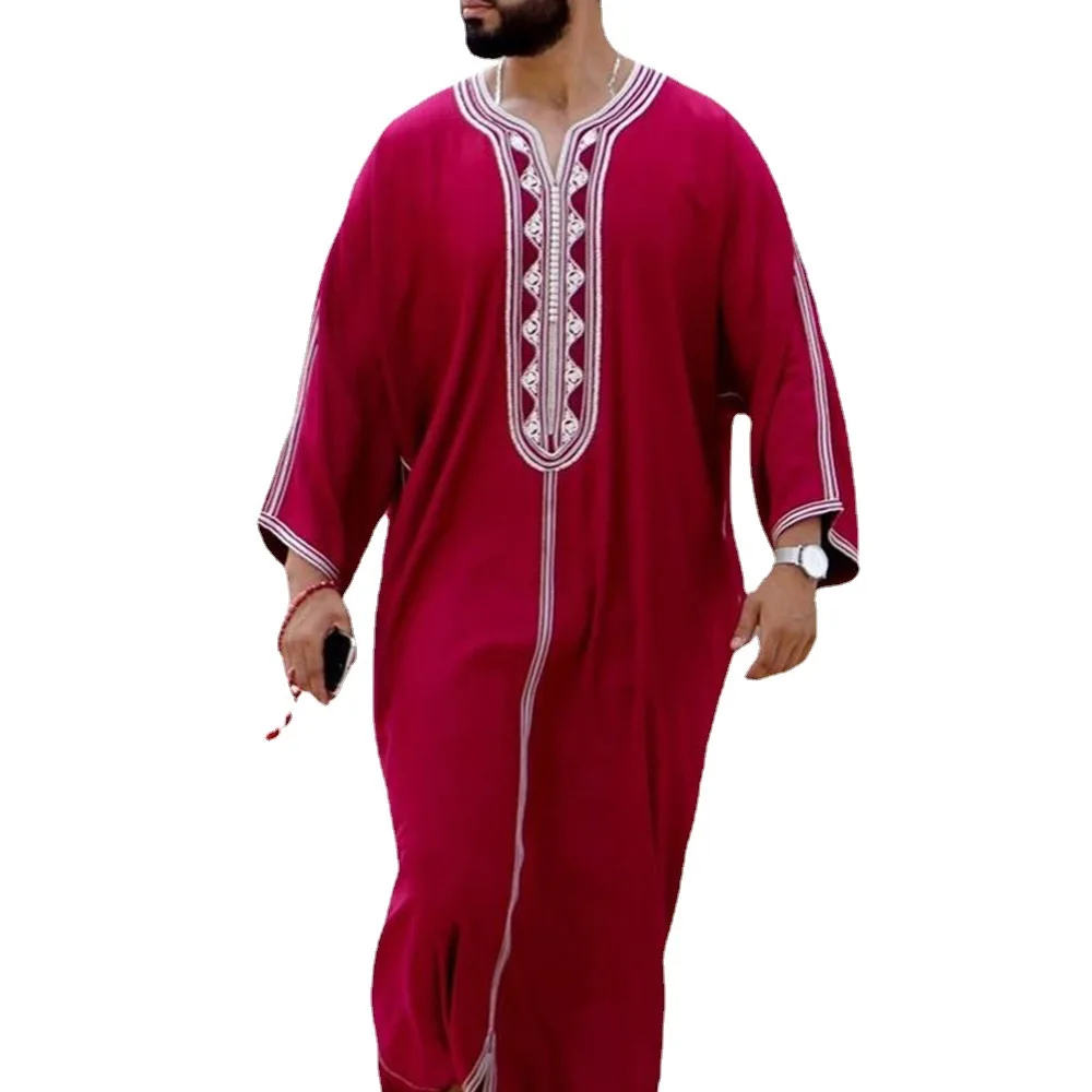 Durable Kaftan Robe Arab Muslim Men Jubba Thobe Long Sleeve Islamic Dubai Ethnic Clothes Gown Nightshirts Pajama Loose Casual