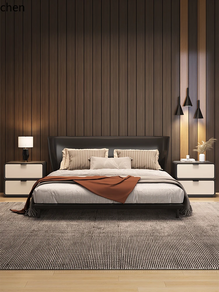 طاولة بجانب السرير من الخشب الصلب HT لغرفة النوم المنزلية بتصميم كريمي وخزانة تخزين حديثة وبسيطة بجانب السرير