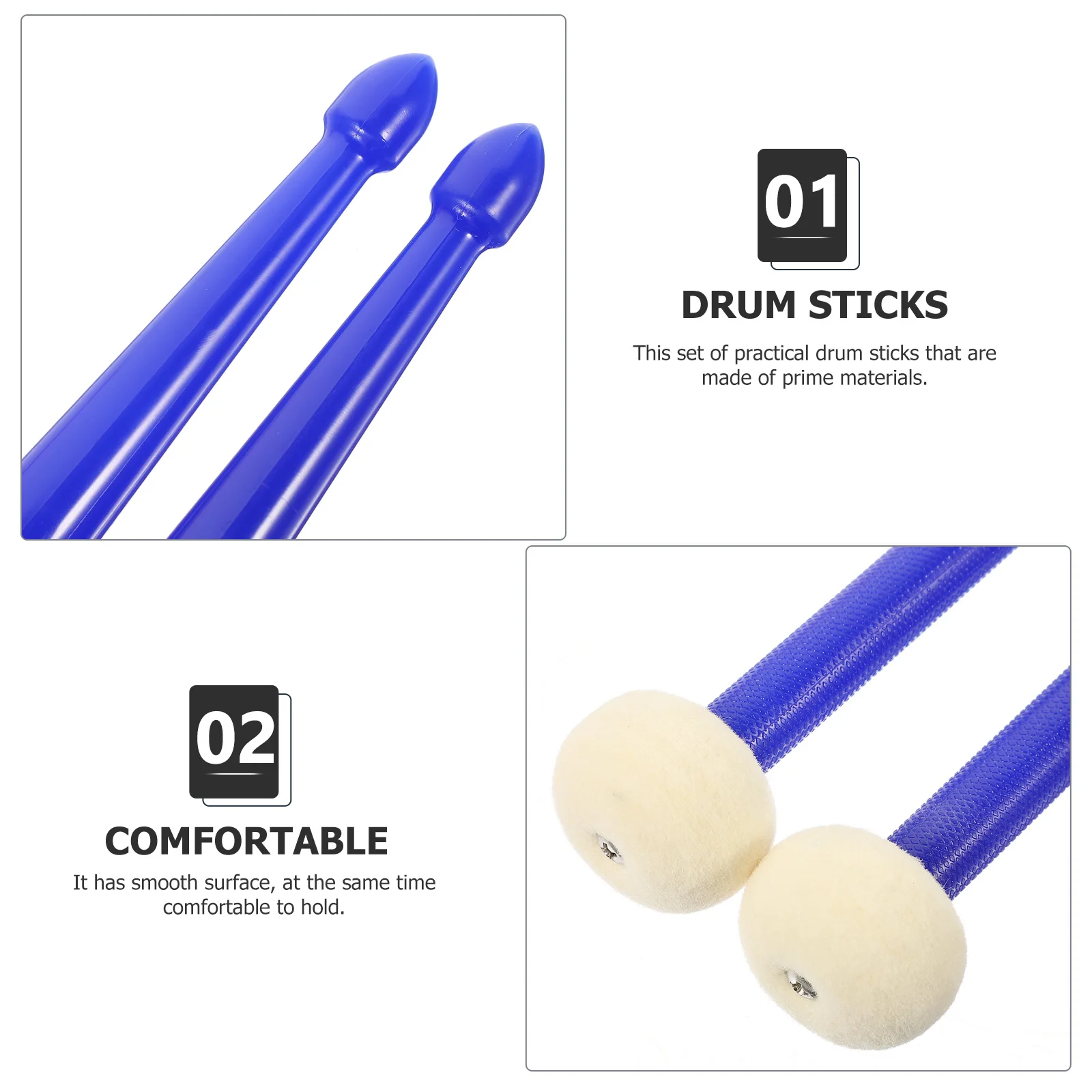

Double-headed Drumsticks Beginner End Professional Portable Percussion Sided Felt Double-end