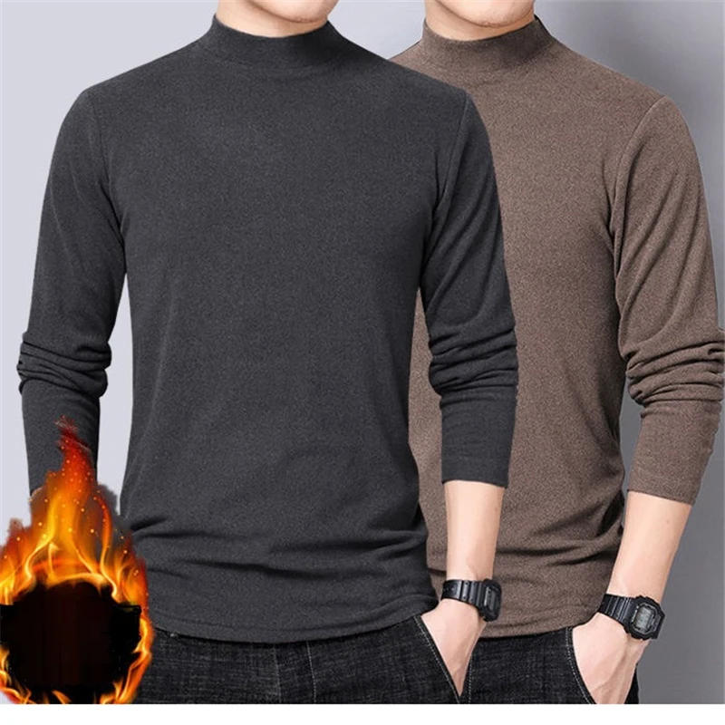 Winter T Shirt For Men Long Sleeve Tshirts Turtleneck Thermal Underwear High Quality Soft Thin fleece keep warm Shirt Homme 4xl