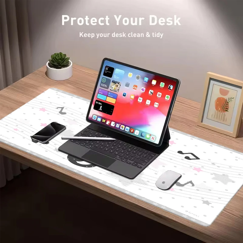 Wave Dotted Note Gaming Mouse Pad Desk Pad Mouse Protector Non-Slip Mouse Pad Home &Office Desk Mat PU Leather Laptop Mouse Pad