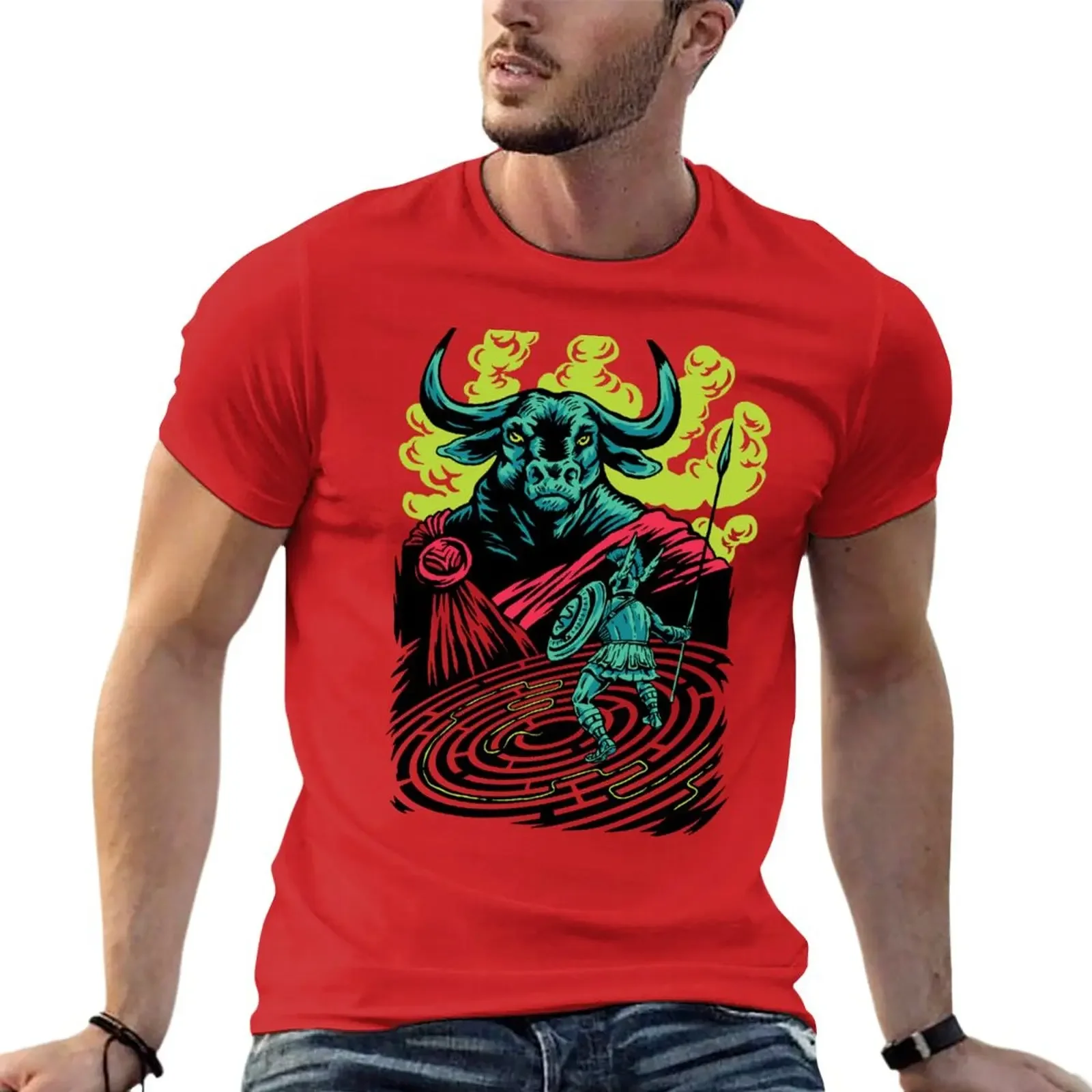 New Minotaur and Theseus - Ancient Greek Mythology T-Shirt cotton graphic tees oversized men t shirts