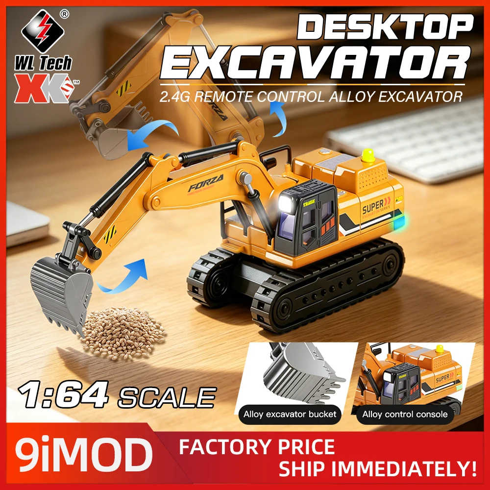 9IMOD 1/64 RC Excavator Alloy Remote Control Engineering Truck Full Proportional with Sound Light 340 Degree Rotation