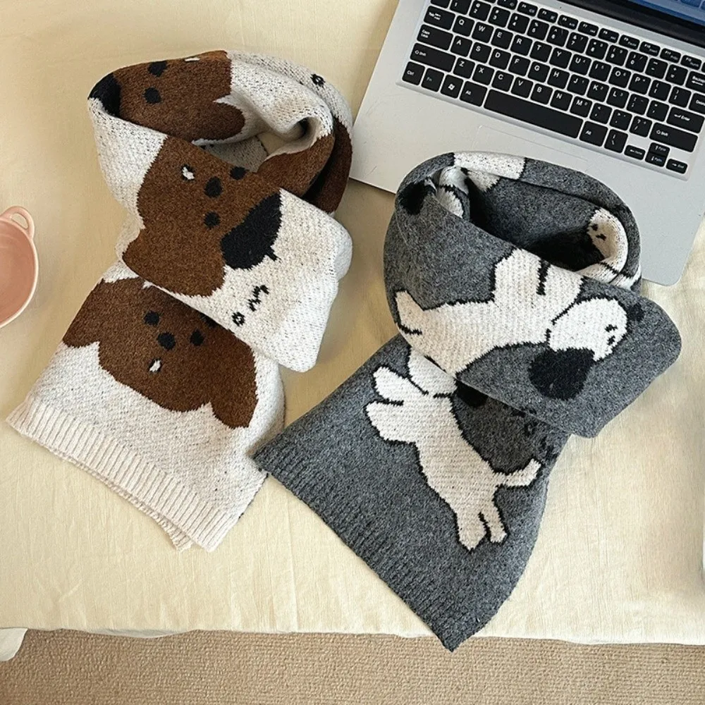 

Модный легкий шарф с рисунком щенка в корейском стиле, теплый шарф из смесовой кашемировой ткани, милый ветрозащитный вязаный платок унисекс