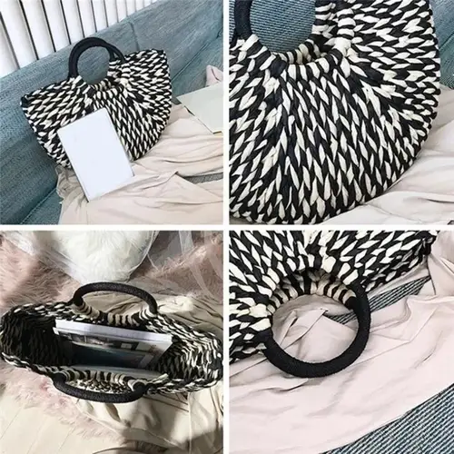 Bolso de mano tejido de paja Retro de gran capacidad, bolso de mano informal para mujer, bolso de mano para viajes en la playa, accesorio de moda de verano