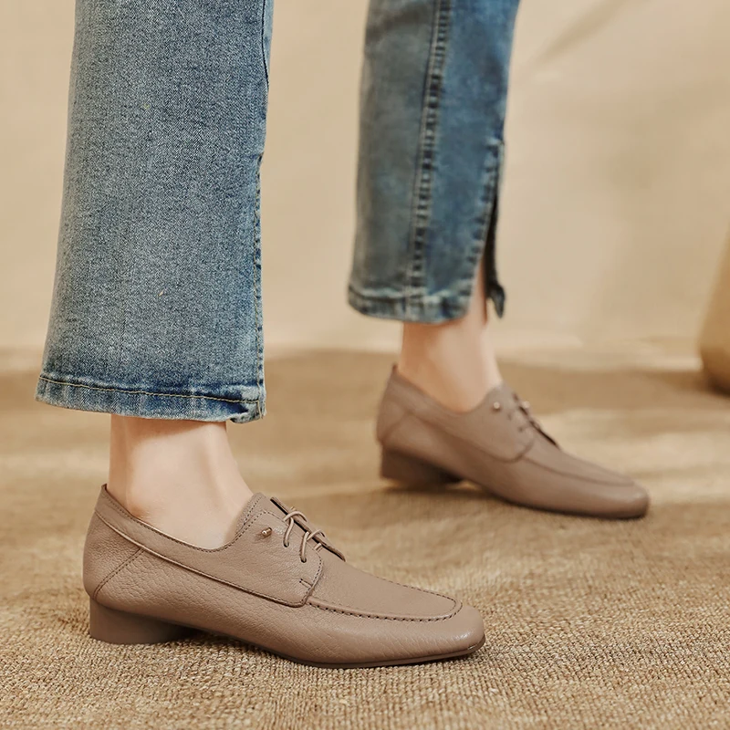 Women Casual Loafers Shoes Genuine Leather 2025 Spring Slip-On Low Heels Shoes Vintage Office Daily Size 34-40 Womens Shoes