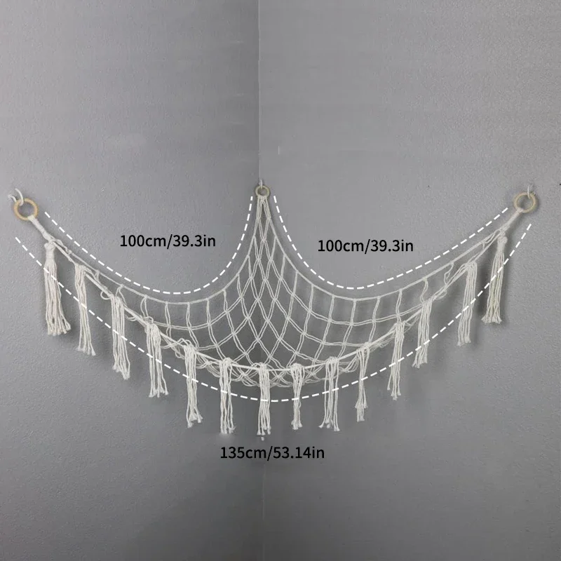 Corda di cotone intrecciata fatta a mano Triangolo portaoggetti angolare Borsa a rete per giocattoli Camera da letto Rete portaoggetti angolare Amaca per bambole giocattolo