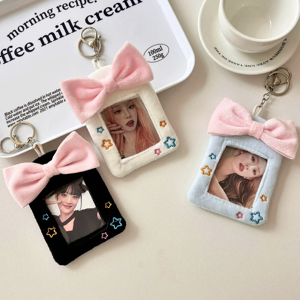 Sweet Plush Card Holder Cute Ballet Bowknot Photocard Holder Bus Card Bank ID Card Protective Display Sleeves Bag Pendant Gift